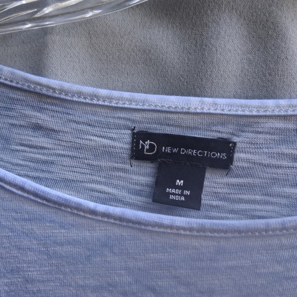 New Directions‎ Women's Medium Bell Sleeve Top Crochet Trim Accents Light Blue - Picture 2 of 7